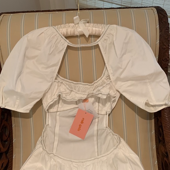 CULT GAIA ZOWIE CUT-OUT MIDI DRESS WHITE COTTON POPLIN FABRICATION SIZE 4 - Picture 10 of 16